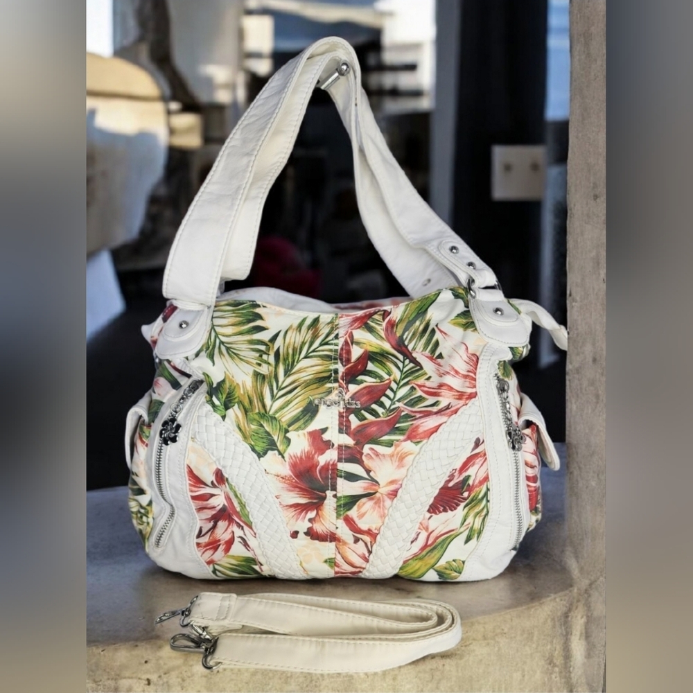 Floral White Angel Kiss Shoulder Bag With A Detachable Crossbody Strap Bag